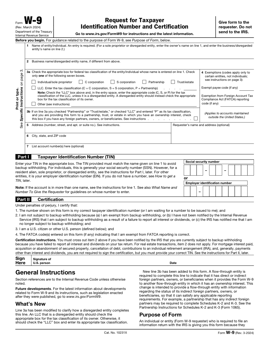 Preview of IRS Form W-9 page 1